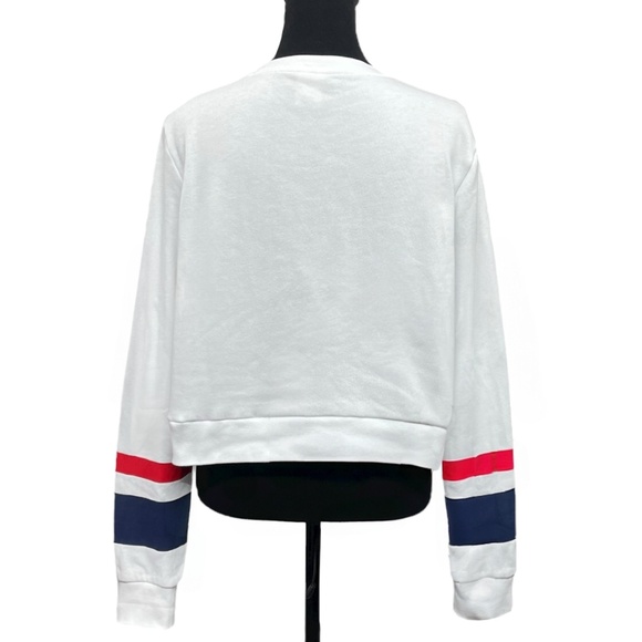 PINK Victoria’s Secret Logo Cropped Sweatshirt L White Colorblock Crewneck Y2K - Picture 5 of 8